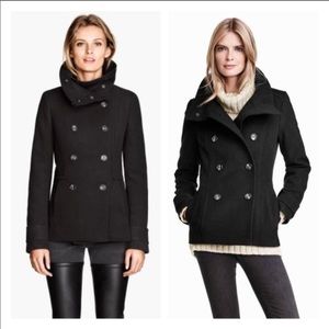 H&M double breasted black pea coat